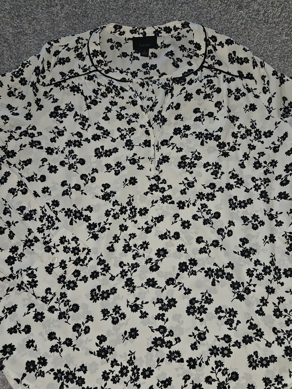 Lumiere Black Floral Print Blouse on Cream